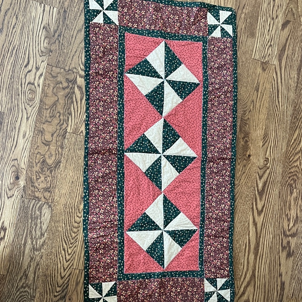 Beautiful handmade quilted table runner. Fall colors. Geometric pattern